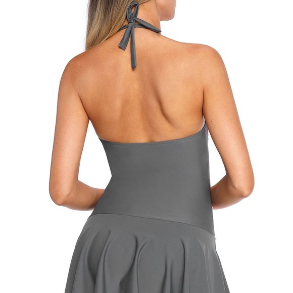 Orange Color Gradient Sweet Halter Swimdress - Picture 9 of 10